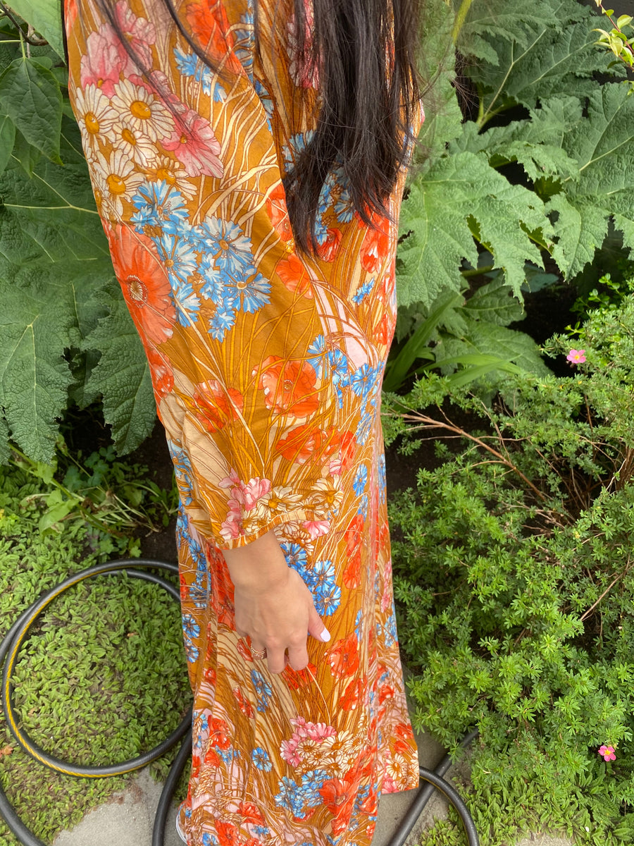 60s chiffon bell sleeves floral maxi dress – Collection Rive