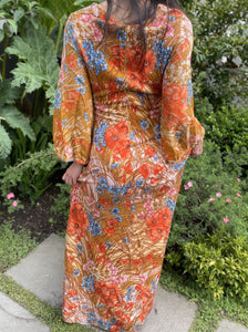 60s chiffon bell sleeves floral maxi dress