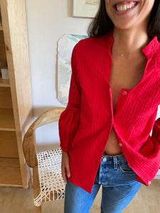 Tachi Castillo 1970s couture cotton blouse in cherry red