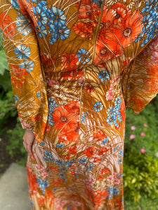 60s chiffon bell sleeves floral maxi dress