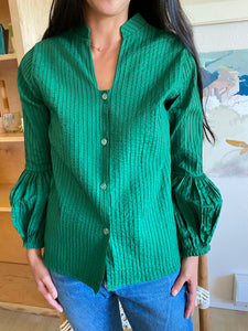 Tachi Castillo 1970s couture cotton blouse in emerald green