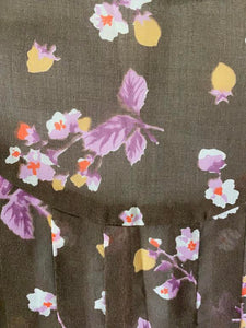 60s crisp cotton brown floral long sleeved maxi