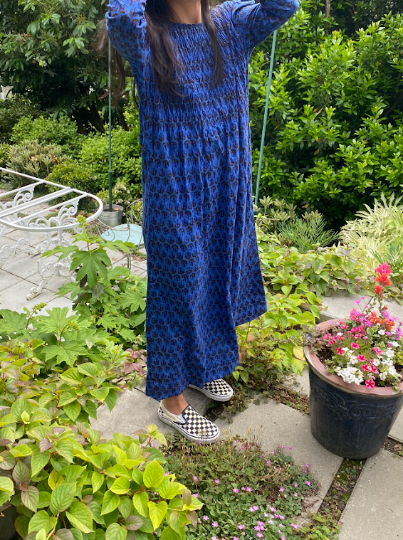 blue Indian cotton 60s long sleeved dress