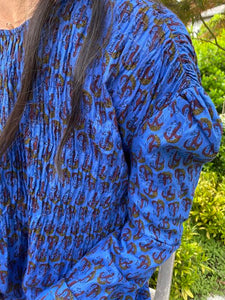 blue Indian cotton 60s long sleeved dress