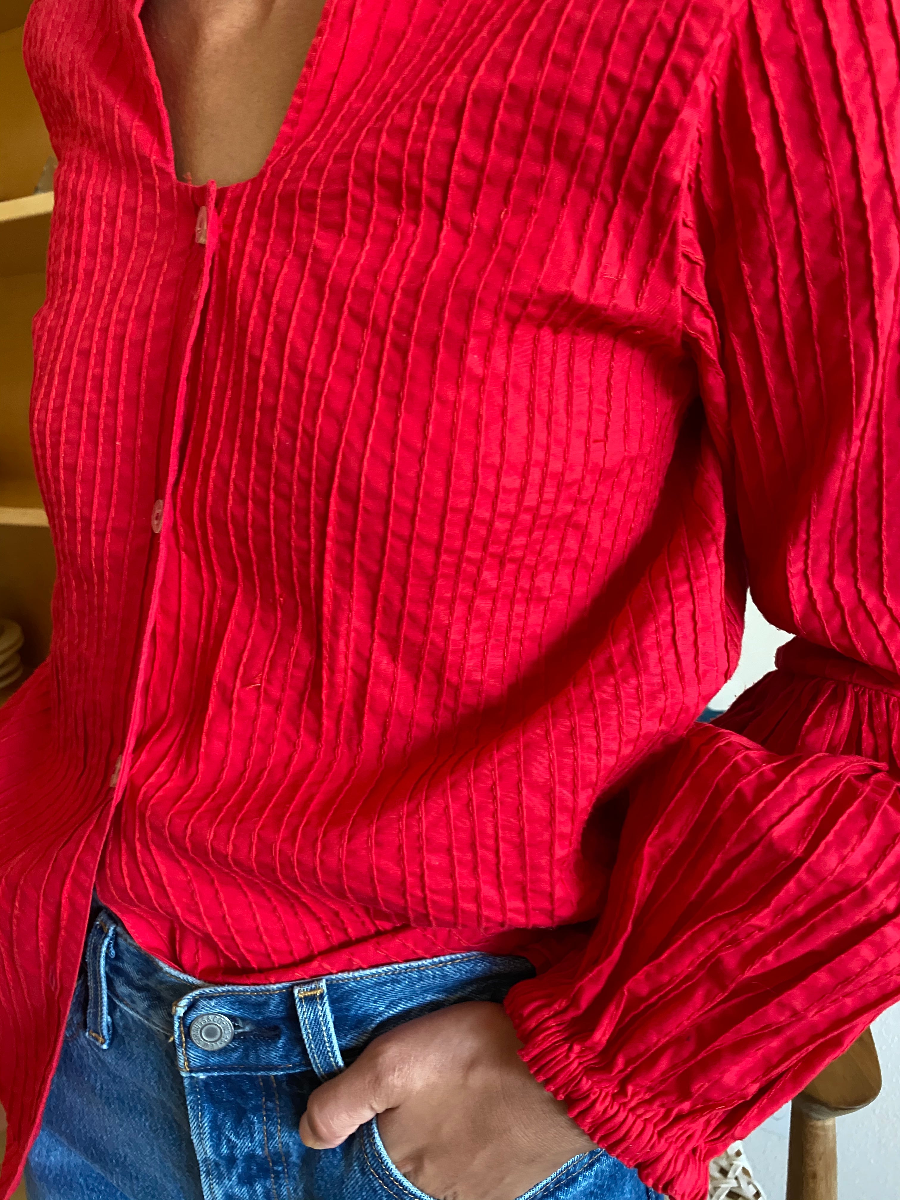 Tachi Castillo 1970s couture cotton blouse in cherry red