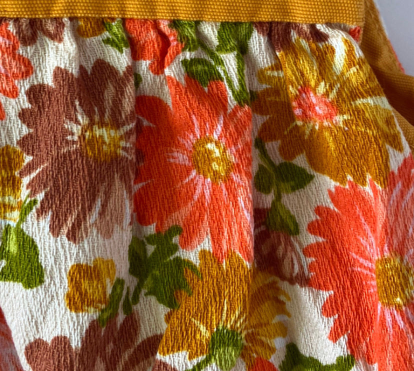 60s handmade shift dress in floral barkcloth