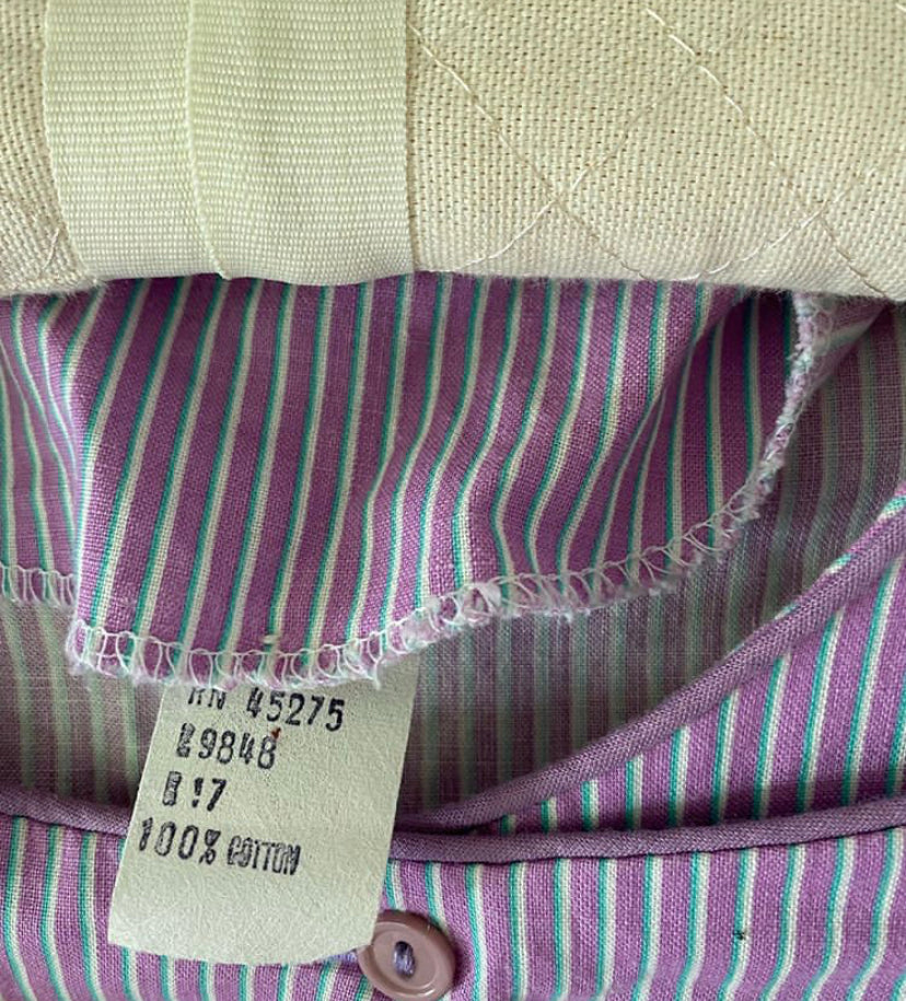 pinstripe cotton day dress w slight puff sleeve
