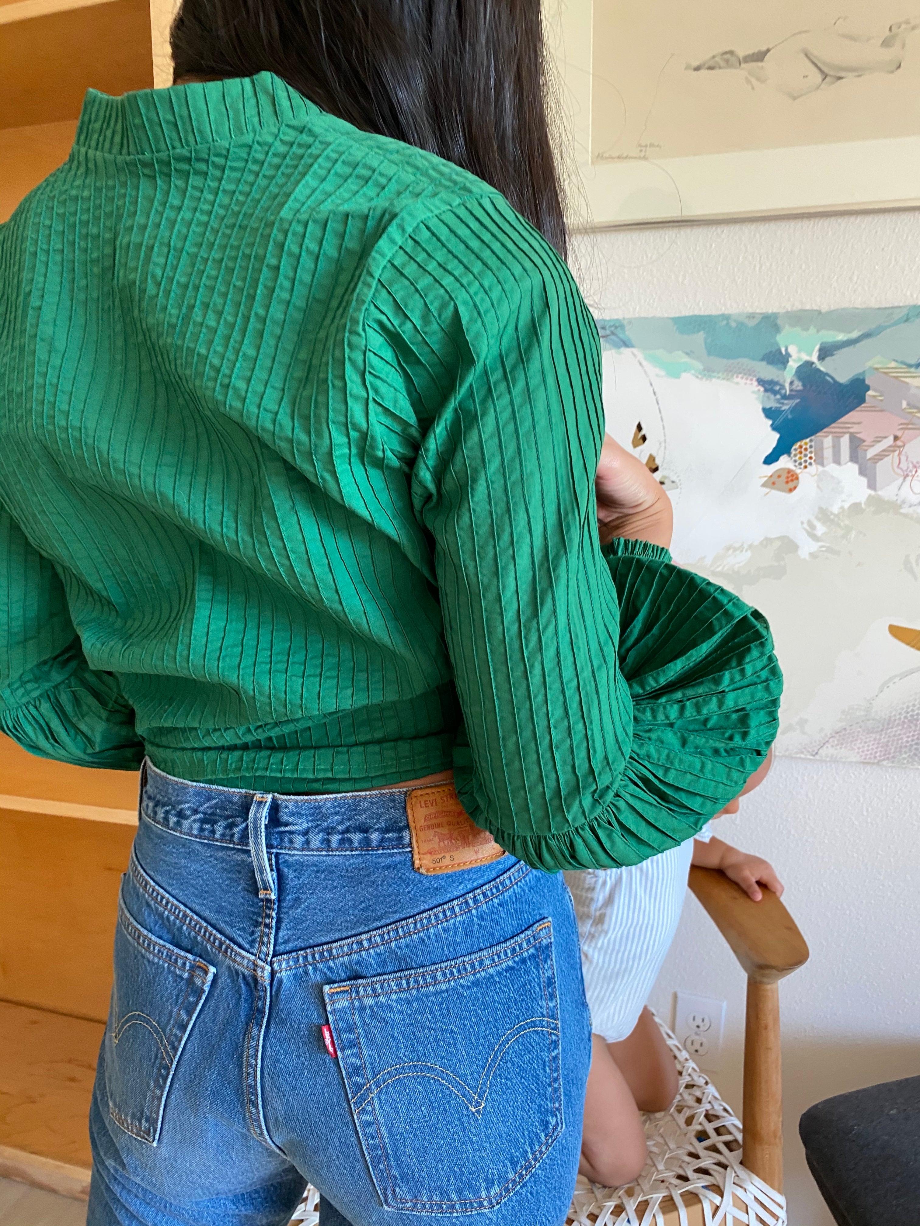 Tachi Castillo 1970s couture cotton blouse in emerald green
